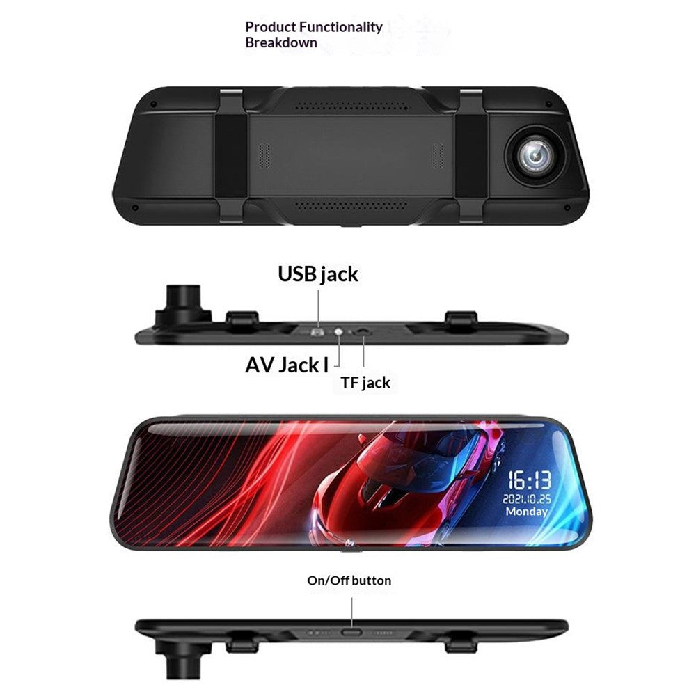 H111-TP HD Streaming Dashcam mit 9,66 Zoll IPS Touchscreen, Dual-Kamera, Nachtsicht & Rückspiegel DVR