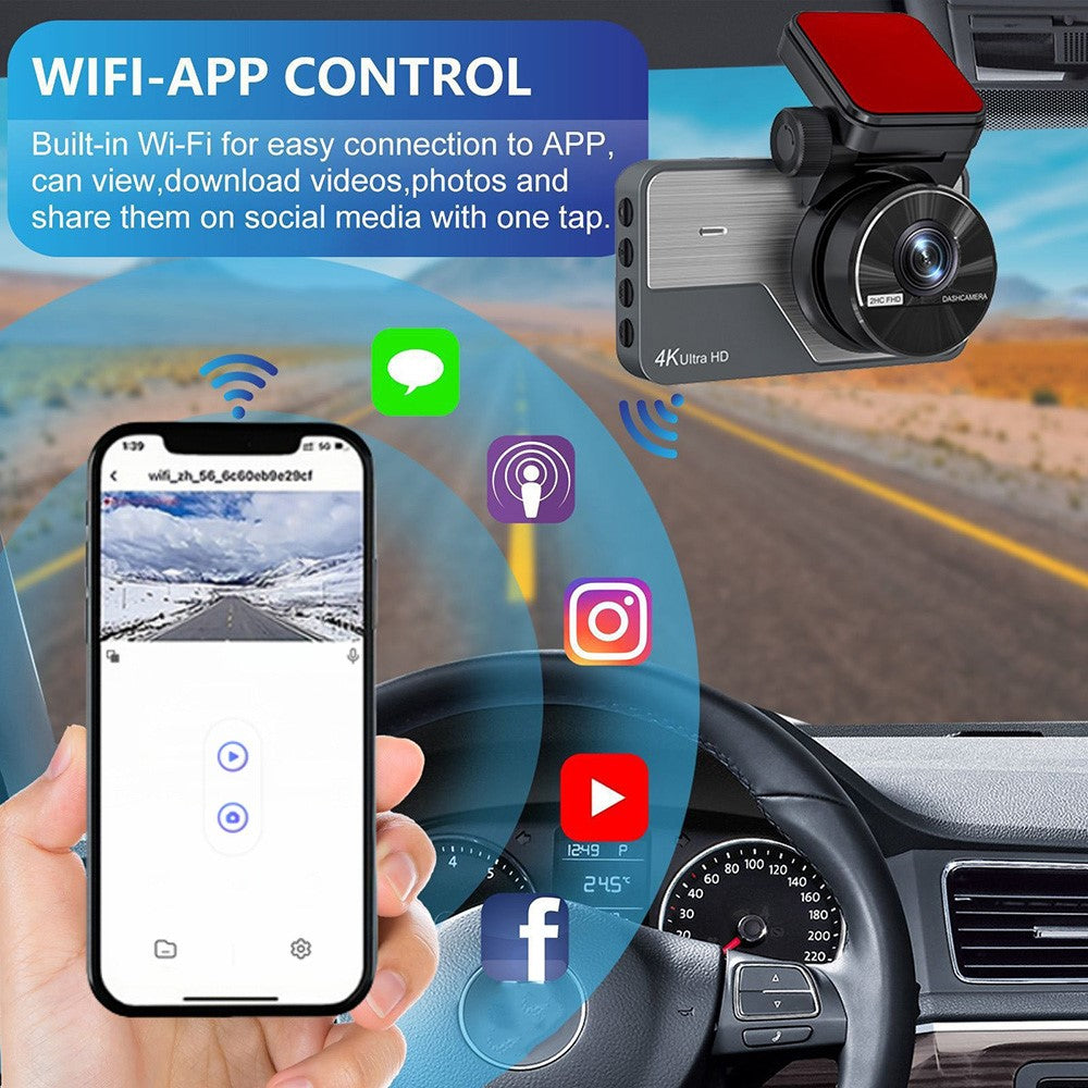 Y06 4K Front + 2K Rückkamera Dashcam mit 3 Zoll IPS, Nachtsicht & Loop-Aufnahme