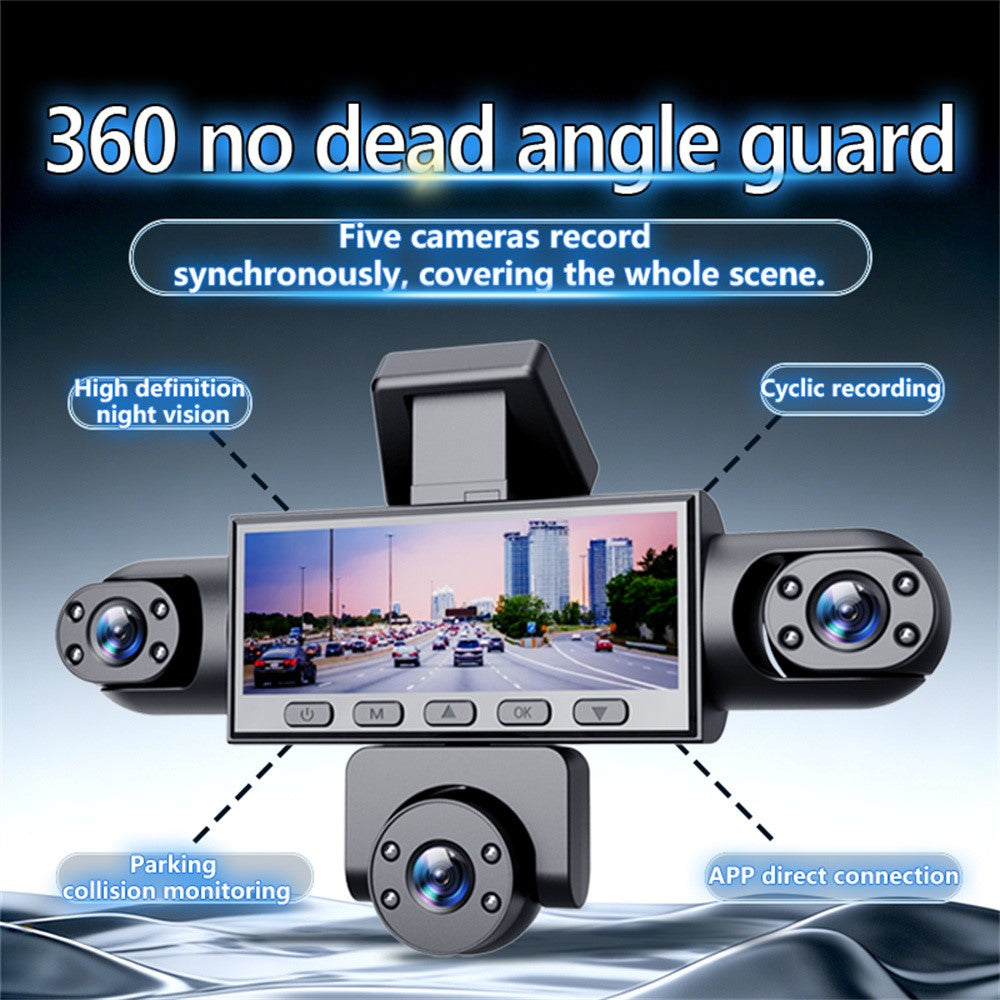 W8 5-Kamera Dashcam 360° Aufnahme 1080P HD Auto DVR Front/Heck/Innen/Seite Parkmonitor