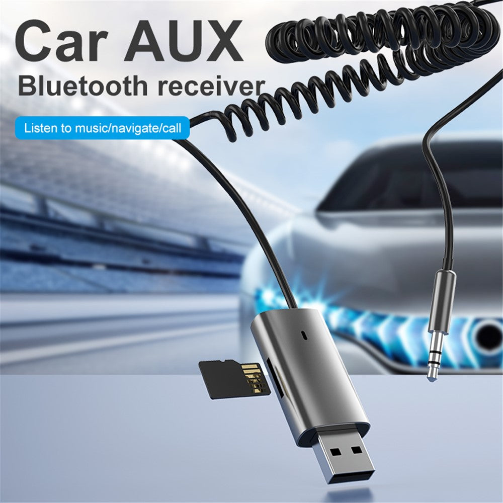 M01 Kfz Bluetooth-Empfänger Freisprechanlage Federkabel 3,5mm AUX Stereo Drahtloser Audio-Adapter
