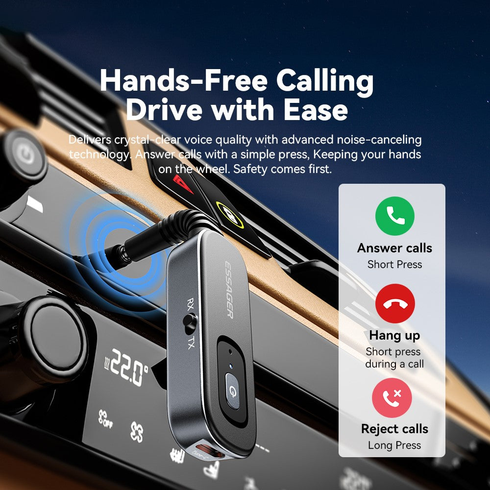 ESSAGER EBT51-LX0G-P Bluetooth 5.1 Audio Transmitter & Receiver | 3.5mm AUX Adapter