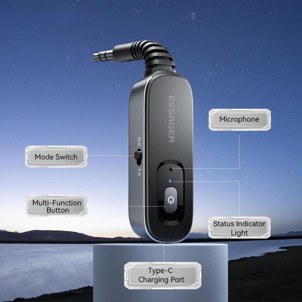 ESSAGER EBT51-LX0G-P Bluetooth 5.1 Audio Transmitter & Receiver | 3.5mm AUX Adapter