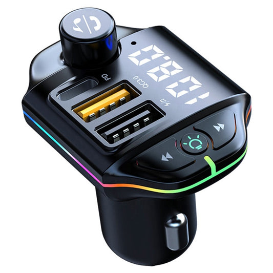 ZTB-A10 Bluetooth 5.0 FM Transmitter, Freisprecheinrichtung, Auto MP3 Player, bunte Beleuchtung, USB-C + Dual USB Ladegerät