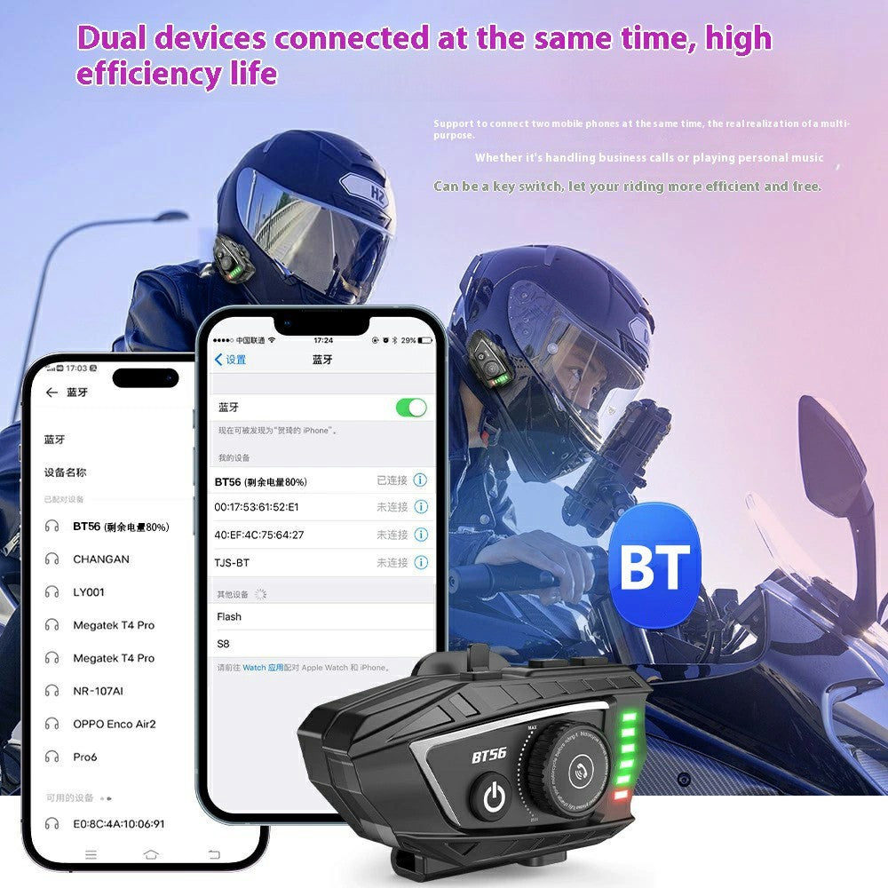 BT56 Motorradhelm-Headset mit Bluetooth 5.4 und Lichteffekten