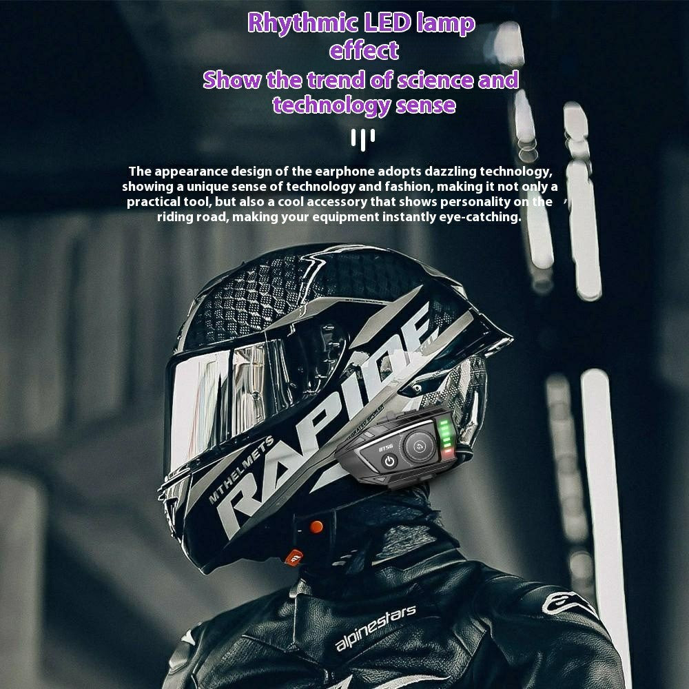 BT56 Motorradhelm-Headset mit Bluetooth 5.4 und Lichteffekten