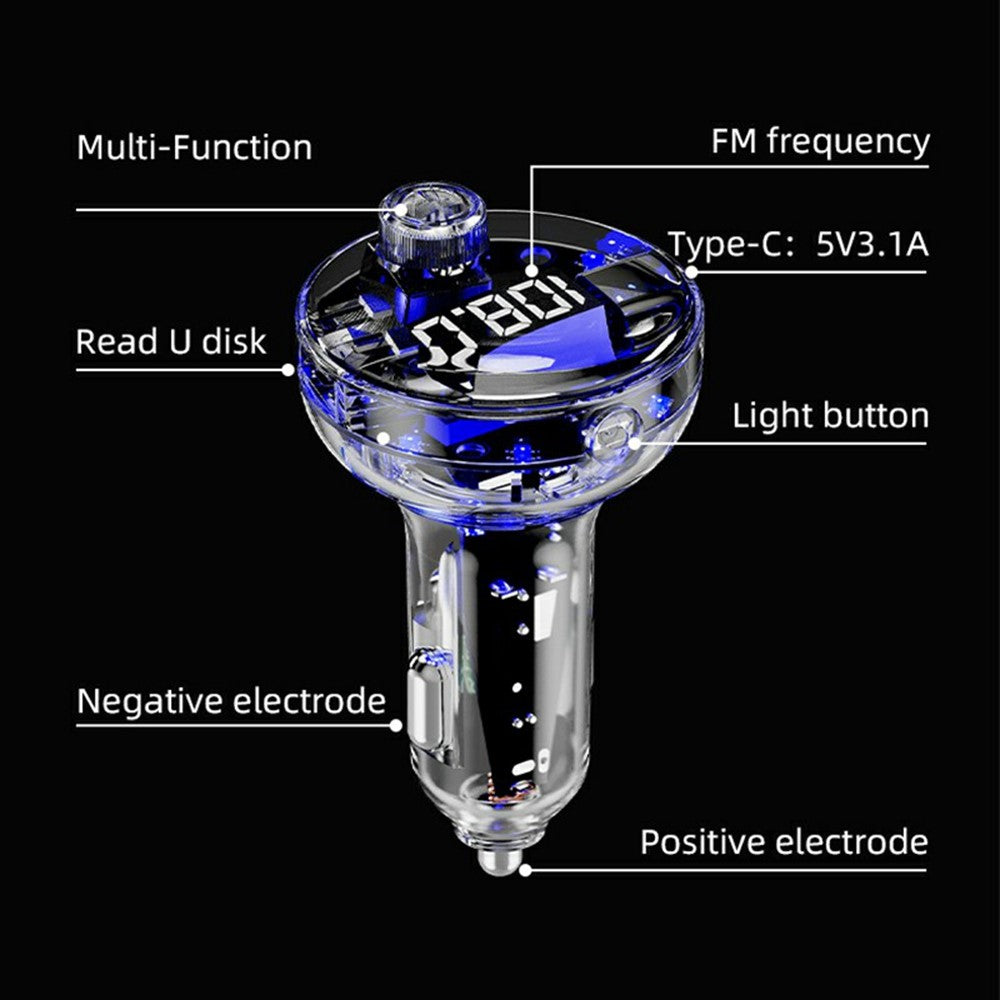 C10 Multifunktionaler Auto MP3 Player Adapter BT Freisprecheinrichtung FM Transmitter Autoladegerät mit USB / Type-C Ports