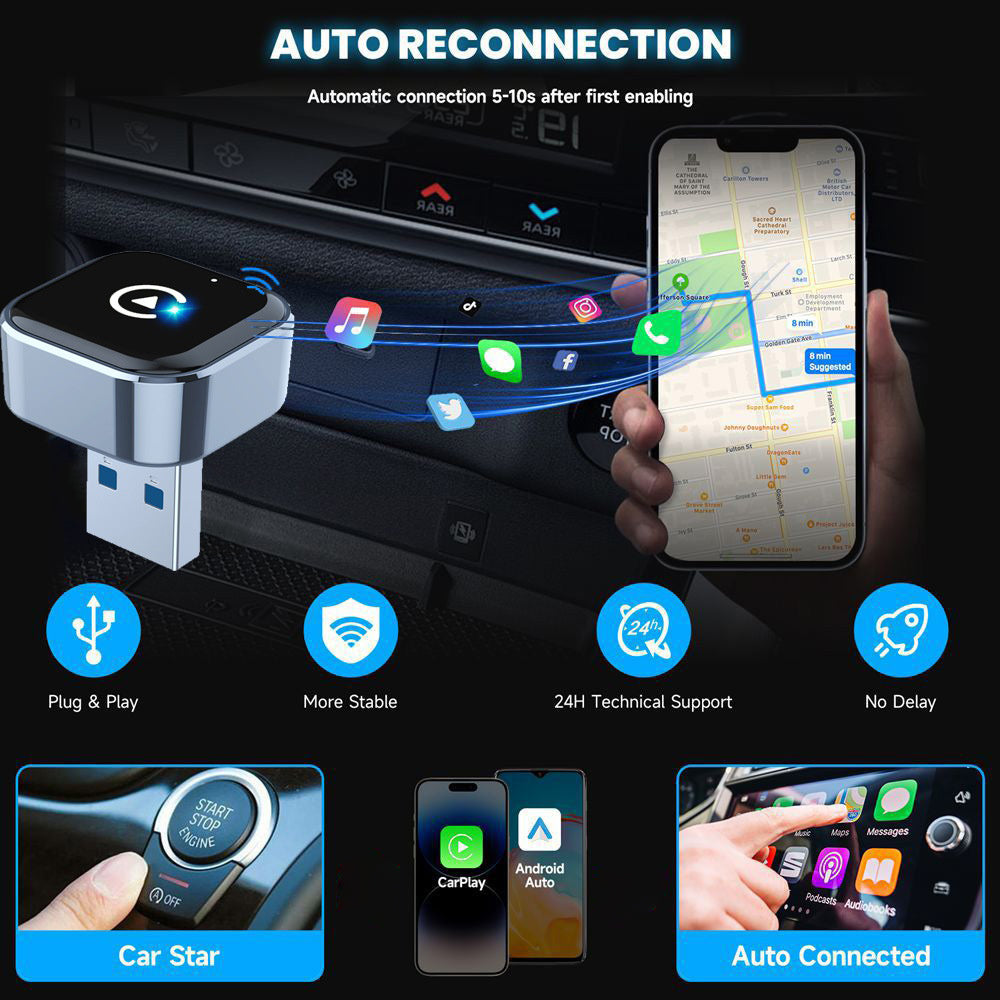 K16C Mini USB Dongle: 2in1 Wired/Wireless CarPlay & Android Auto Adapter