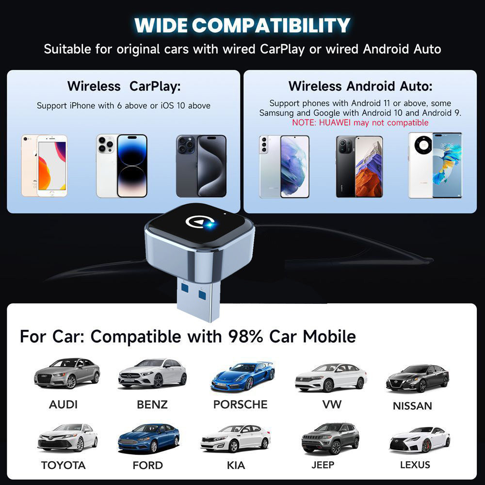 K16C Mini USB Dongle: 2in1 Wired/Wireless CarPlay & Android Auto Adapter