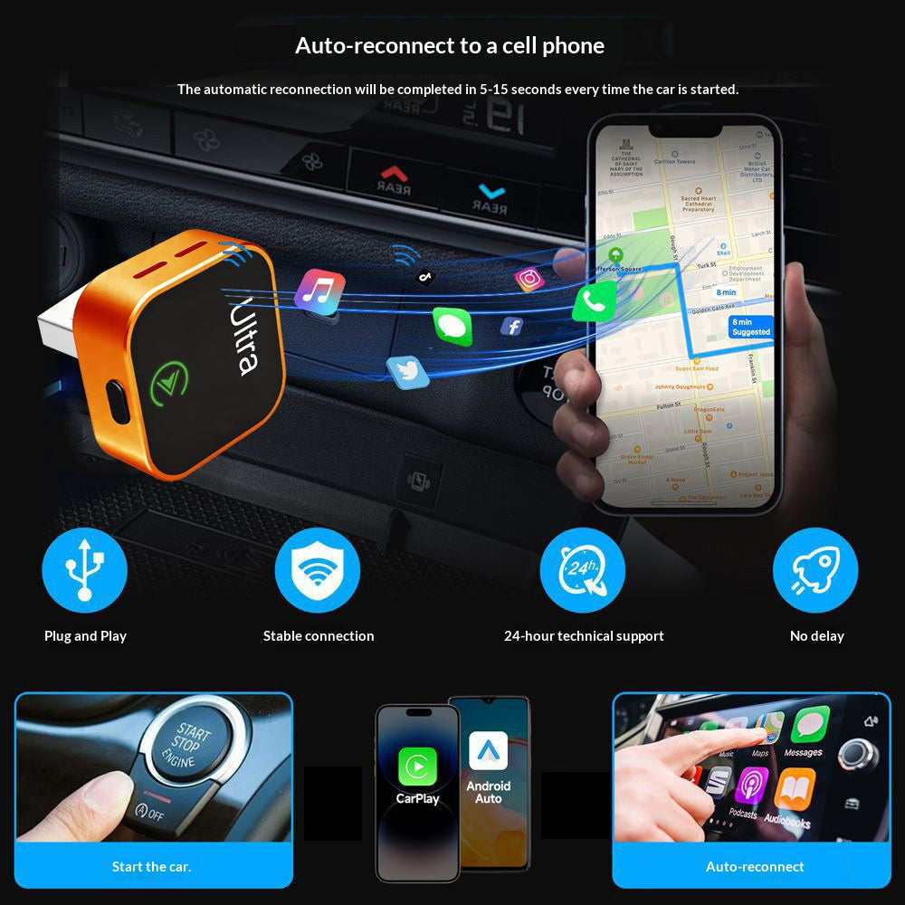 K15 2-in-1 Wireless CarPlay Android Auto USB Dongle mit Adapter & Verlängerungskabel