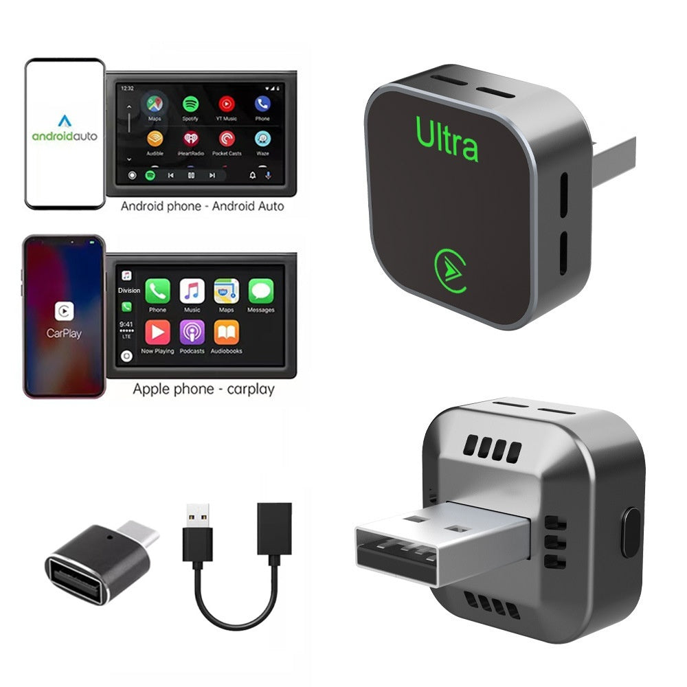 K15 2-in-1 Wireless CarPlay Android Auto USB Dongle mit Adapter & Verlängerungskabel