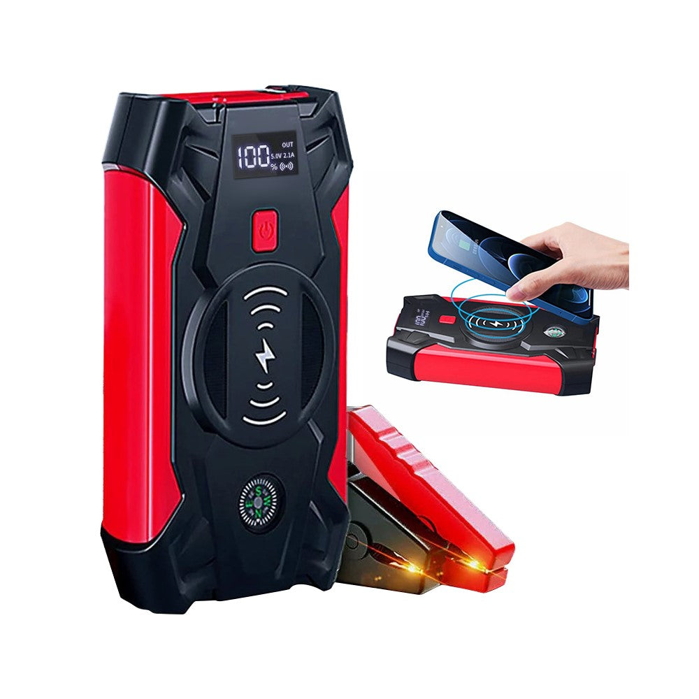 J13 Portable Car Jump Starter 12V Car Emergency Starter Cell Phone Power Bank with Wireless Charging (EU Plug)