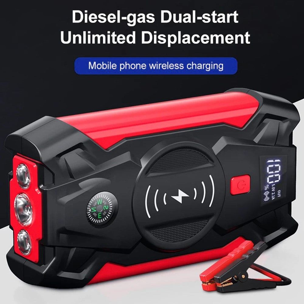 J13 Portable Car Jump Starter 12V Car Emergency Starter Cell Phone Power Bank with Wireless Charging (EU Plug)