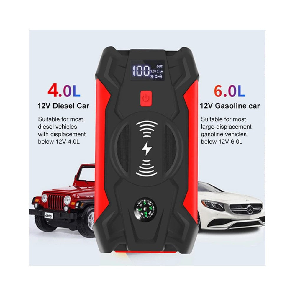J13 Portable Car Jump Starter 12V Car Emergency Starter Cell Phone Power Bank with Wireless Charging (EU Plug)