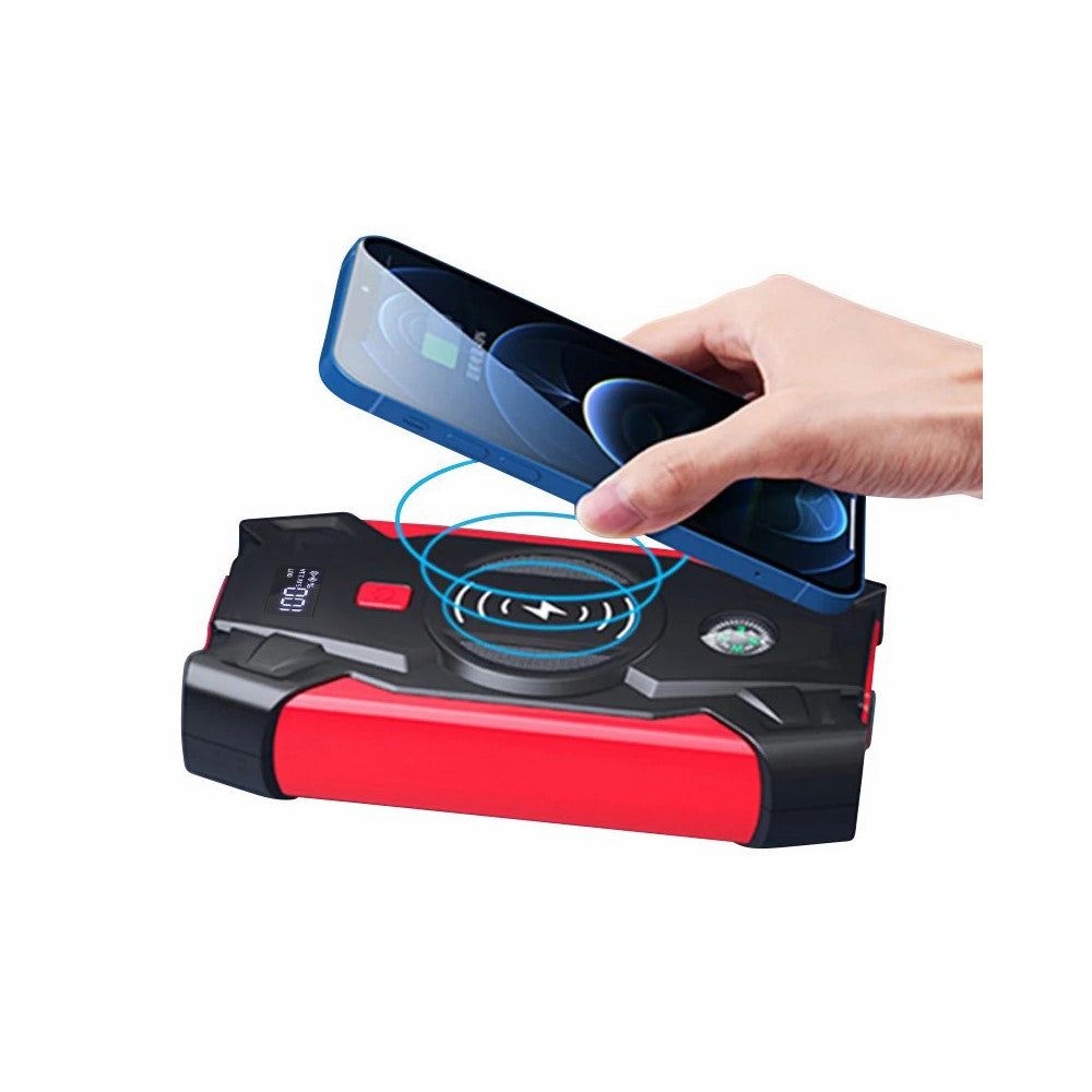 J13 Portable Car Jump Starter 12V Car Emergency Starter Cell Phone Power Bank with Wireless Charging (EU Plug)