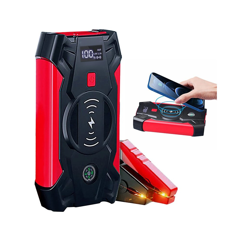 J13 Portable Car Jump Starter 12V Car Emergency Starter Cell Phone Power Bank with Wireless Charging (EU Plug)