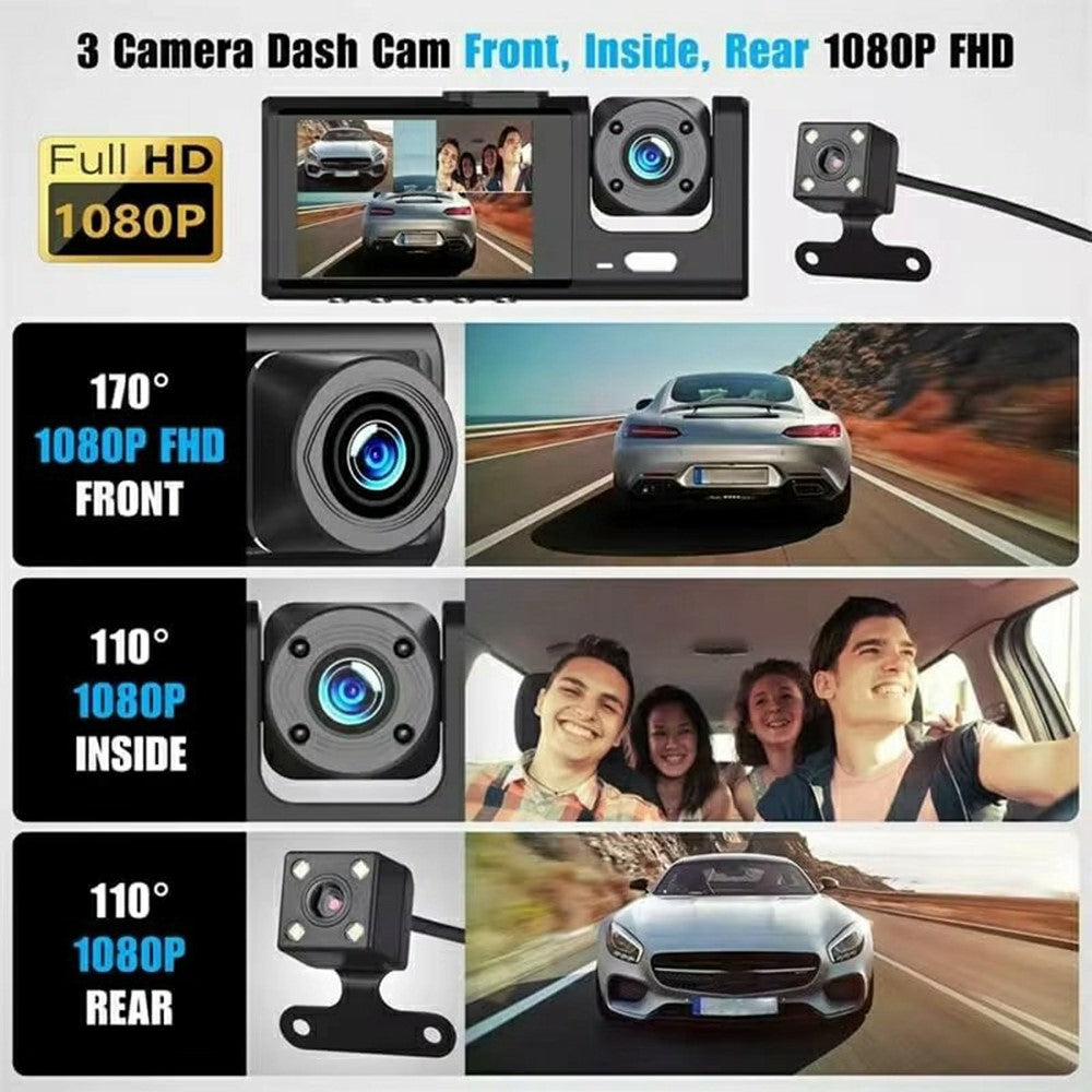 WIFI Dashcam 1080P - Front, Innen, Hinten mit 3 Linsen & Parküberwachung