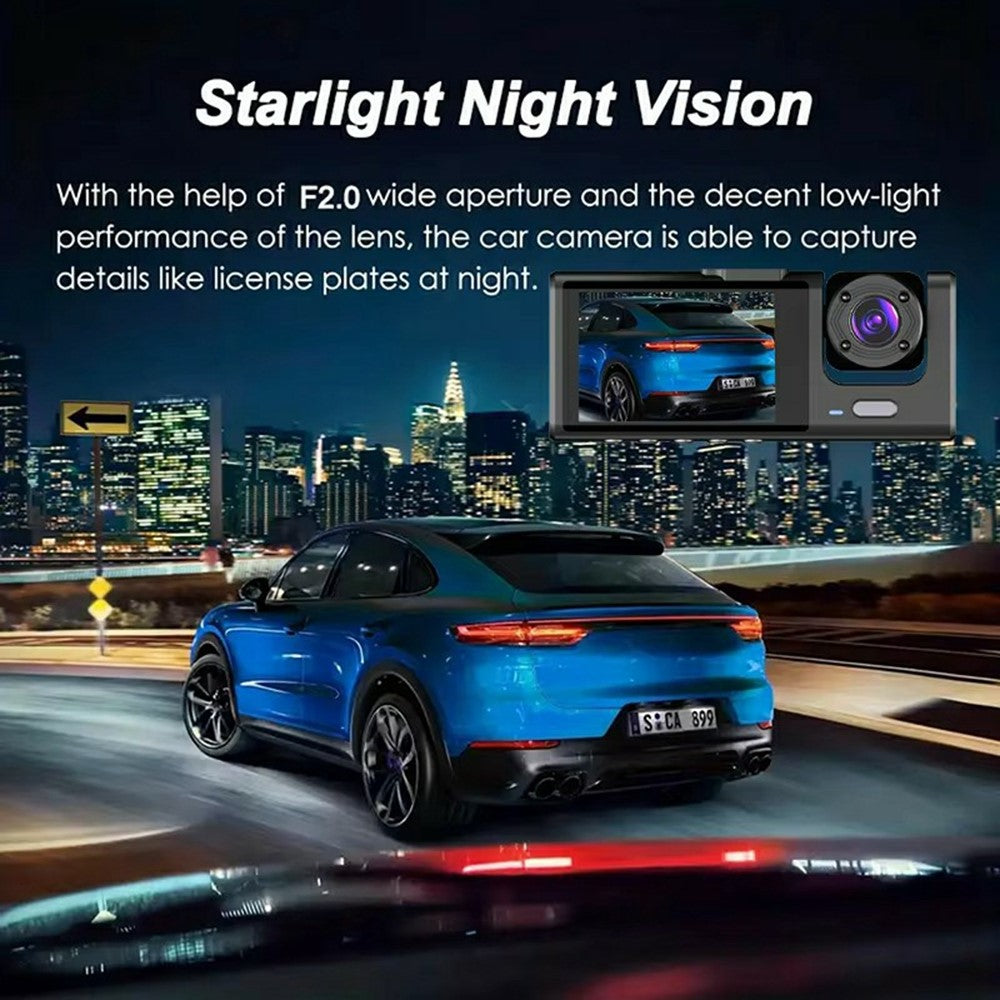 WIFI Dashcam 1080P - Front, Innen, Hinten mit 3 Linsen & Parküberwachung