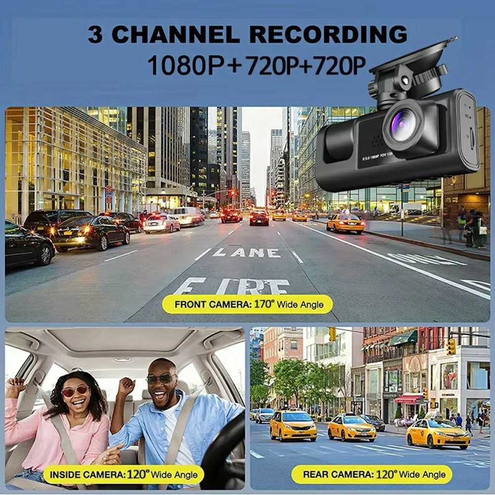WIFI Dashcam 1080P - Front, Innen, Hinten mit 3 Linsen & Parküberwachung