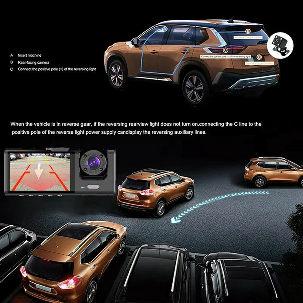 WIFI Dashcam 1080P - Front, Innen, Hinten mit 3 Linsen & Parküberwachung