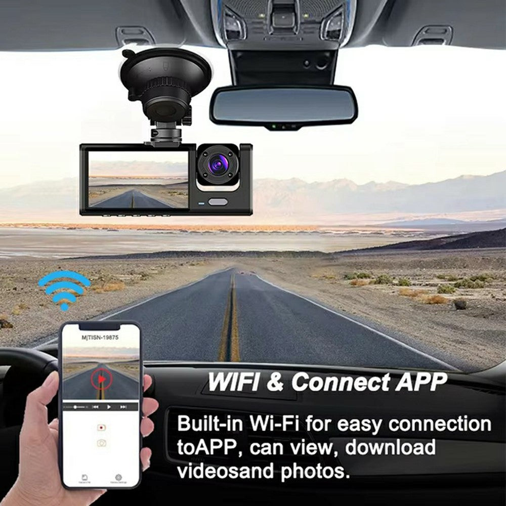 WIFI Dashcam 1080P - Front, Innen, Hinten mit 3 Linsen & Parküberwachung