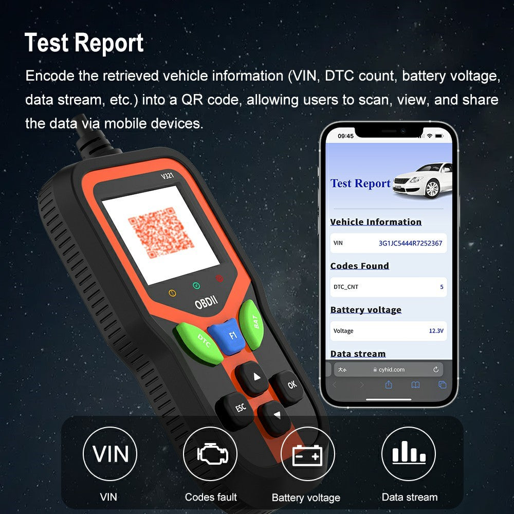 V321 OBD2 Auto Diagnose-Scanner mit Farbdisplay – Motorkontrollleuchten auslesen & Batterietest