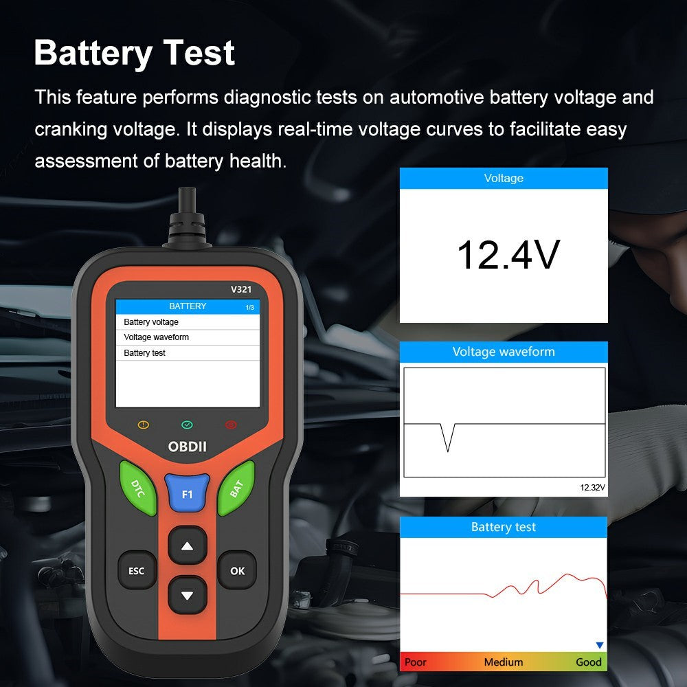V321 OBD2 Auto Diagnose-Scanner mit Farbdisplay – Motorkontrollleuchten auslesen & Batterietest