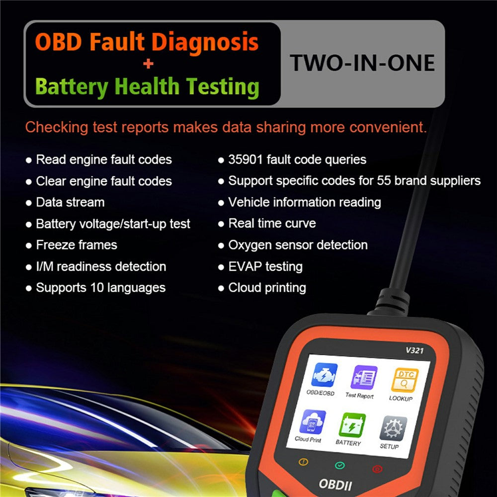 V321 OBD2 Auto Diagnose-Scanner mit Farbdisplay – Motorkontrollleuchten auslesen & Batterietest
