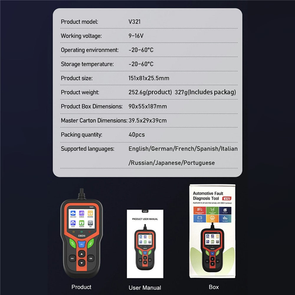 V321 OBD2 Auto Diagnose-Scanner mit Farbdisplay – Motorkontrollleuchten auslesen & Batterietest