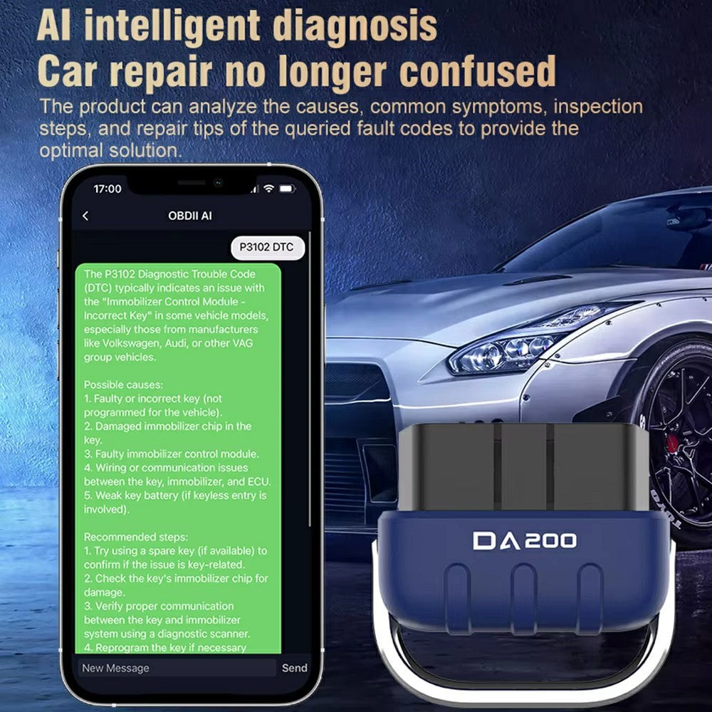 DA200 Bluetooth OBD2 Auto Diagnose Scanner Motorkennung Fehlercode Auslesegerät
