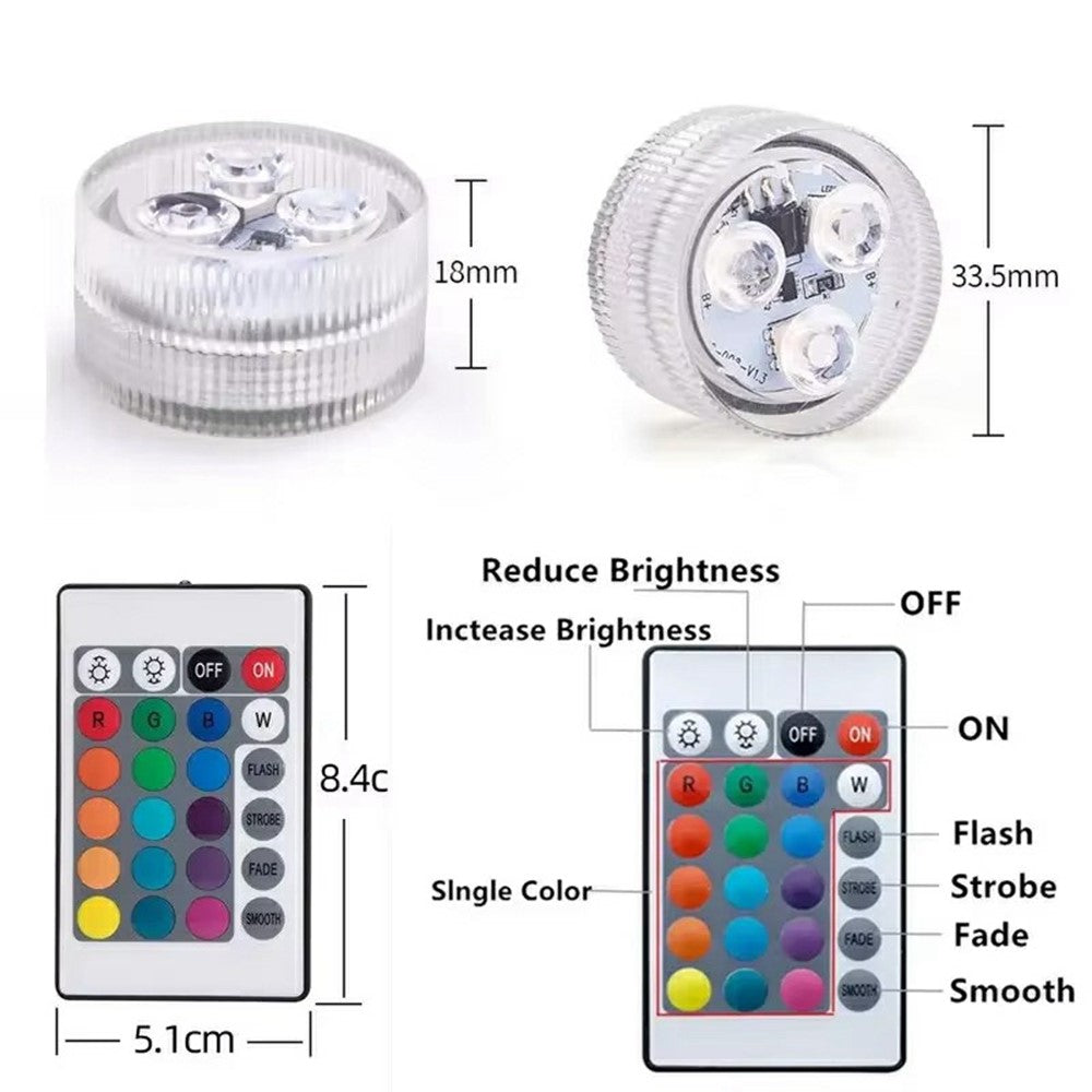 2Pcs RGB LED Underwater Light 16 Colors Fish Tank Decorative Light IP68 Waterproof Submersible Pool Lamp with Remote