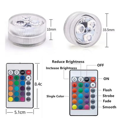 10Pcs RGB LED Underwater Light 16 Colors Fish Tank Decorative Light IP68 Waterproof Submersible Pool Lamp with Remote