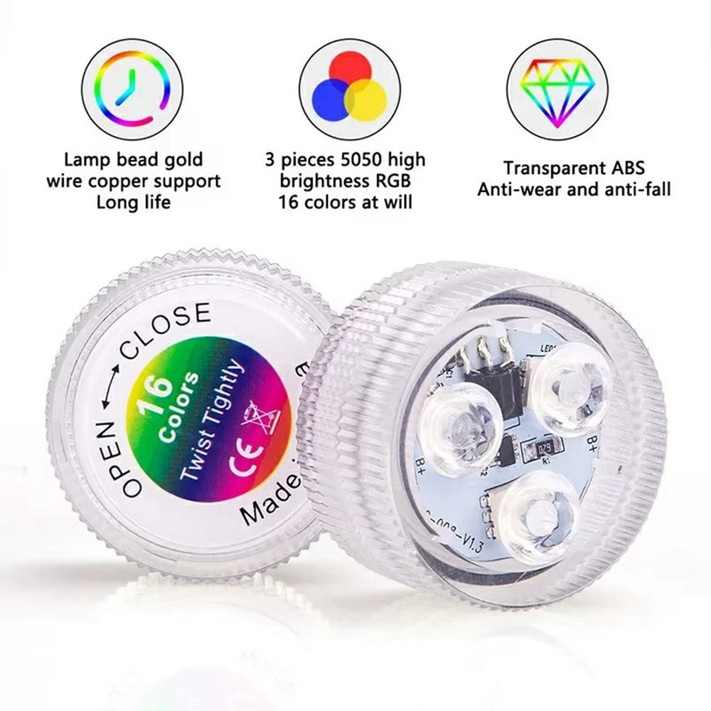 10Pcs RGB LED Underwater Light 16 Colors Fish Tank Decorative Light IP68 Waterproof Submersible Pool Lamp with Remote