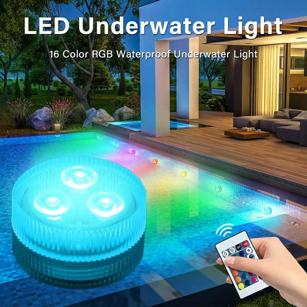 10Pcs RGB LED Underwater Light 16 Colors Fish Tank Decorative Light IP68 Waterproof Submersible Pool Lamp with Remote