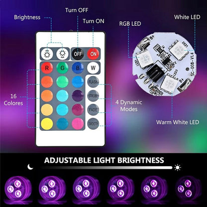 10Pcs RGB LED Underwater Light 16 Colors Fish Tank Decorative Light IP68 Waterproof Submersible Pool Lamp with Remote