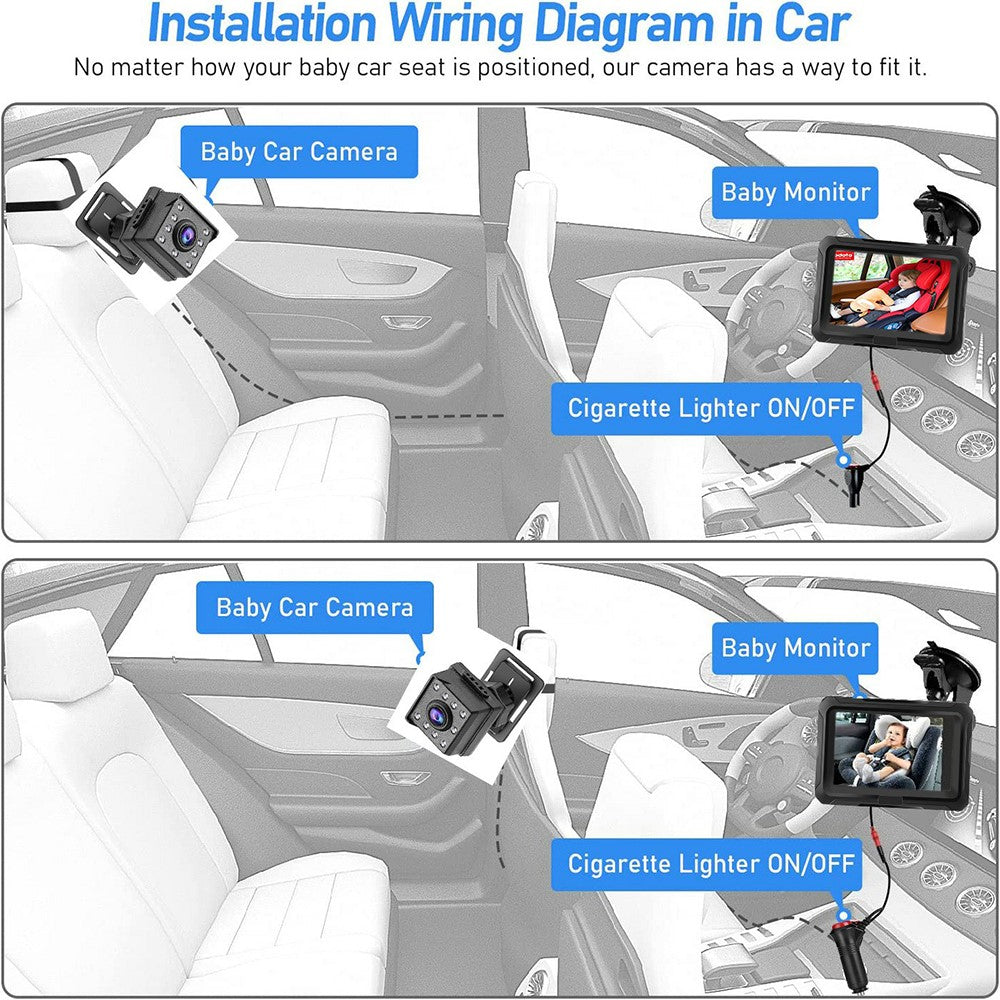 4.3 Inch HD 1080P Car Baby Monitor 360 Degree Rotation Wide Angle Night Vision Camera