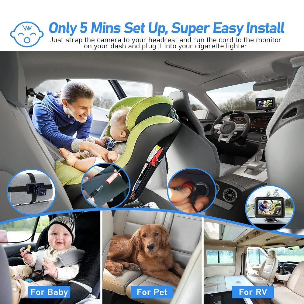 4.3 Inch HD 1080P Car Baby Monitor 360 Degree Rotation Wide Angle Night Vision Camera