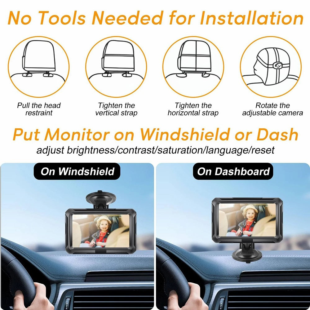 4.3 Inch HD 1080P Car Baby Monitor 360 Degree Rotation Wide Angle Night Vision Camera