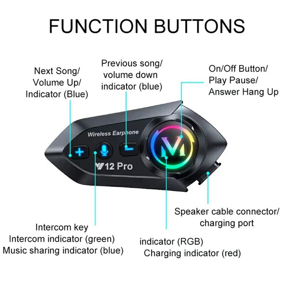 Y12 Pro Motorrad-Helm-Intercom-Headset: Kabellose Freisprecheinrichtung mit hartem Mikrofon für Fahrten