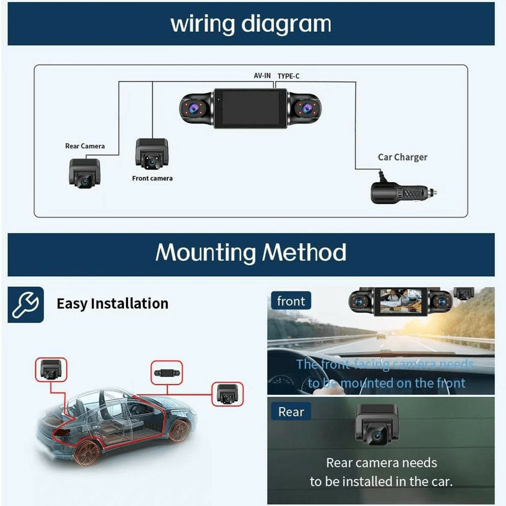 2K + 4x1080p Dashcam mit 5 Kameras, 3" Display, 24h Parküberwachung & Nachtsicht