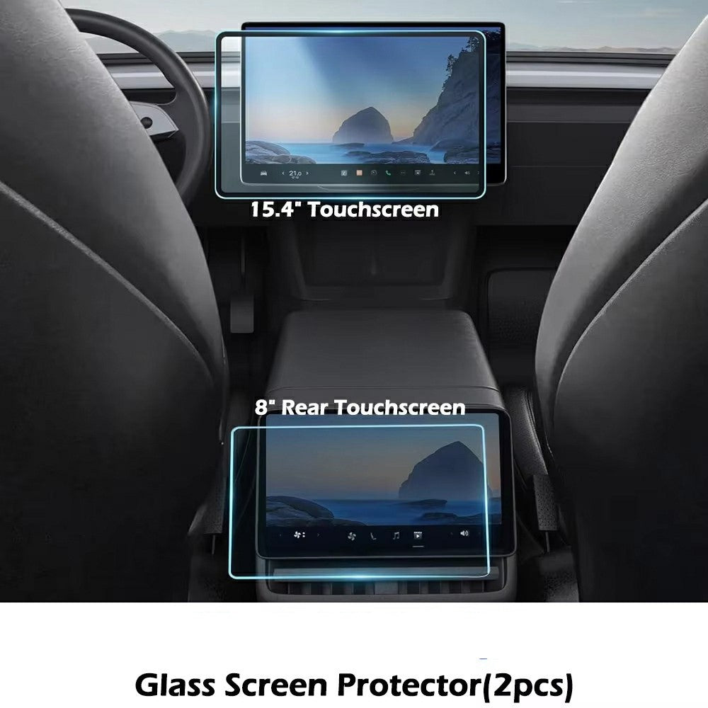 Displayschutzfolie für Tesla Model 3/Y (2023-2025) – 15,4" Front & 8" Heck – Entspiegeltes Echtglas (2er-Set)