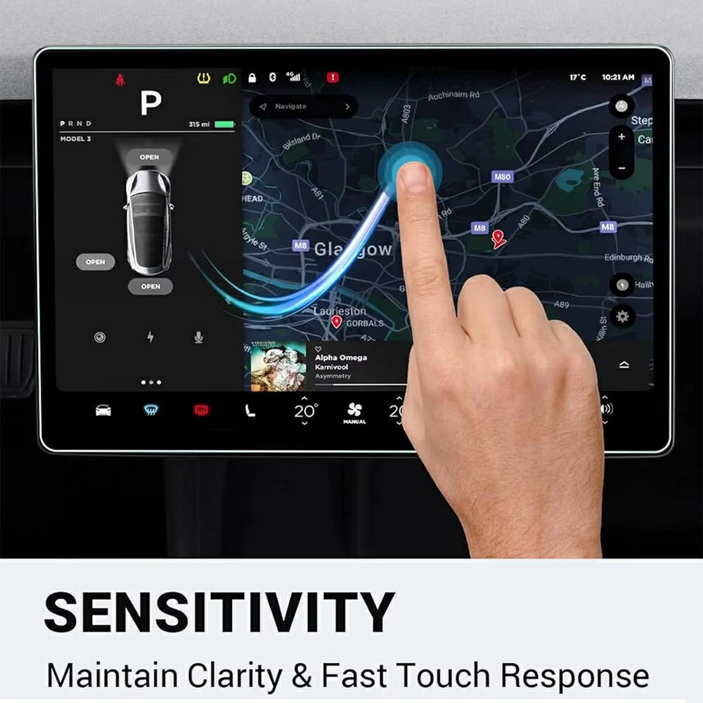 Displayschutzfolie für Tesla Model 3/Y (2023-2025) – 15,4" Front & 8" Heck – Entspiegeltes Echtglas (2er-Set)