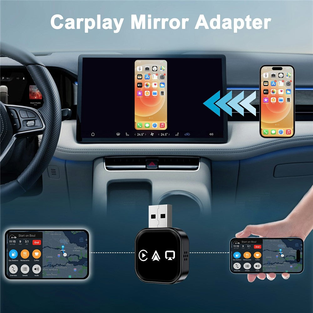 TYS-4222S Wireless CarPlay Android Auto Adapter - Plug & Play AirPlay Screen Mirroring USB Dongle