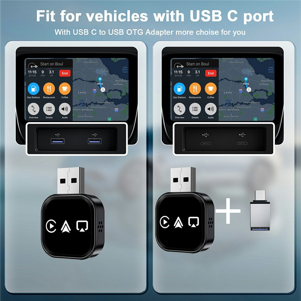 TYS-4222S Wireless CarPlay Android Auto Adapter - Plug & Play AirPlay Screen Mirroring USB Dongle
