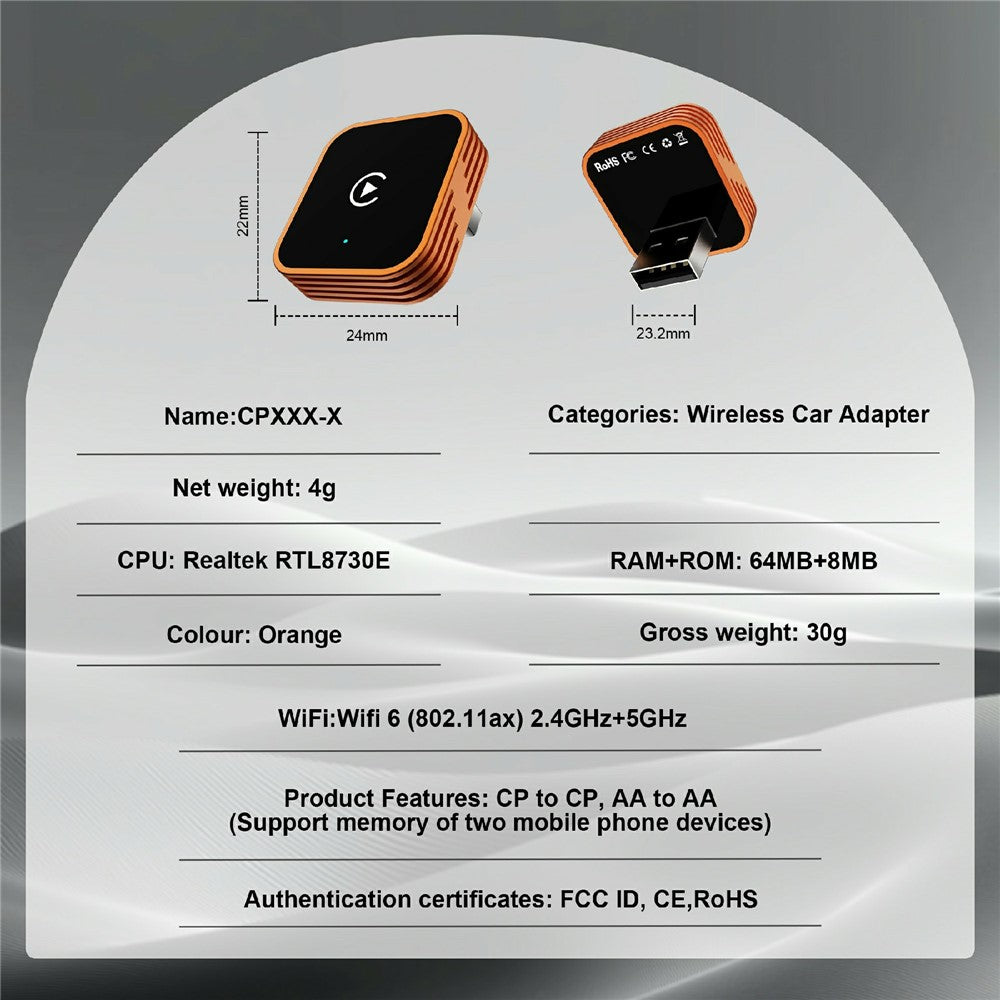 CP030-3: 2-in-1 Wireless CarPlay & Android Auto AI Box für iPhone & Android