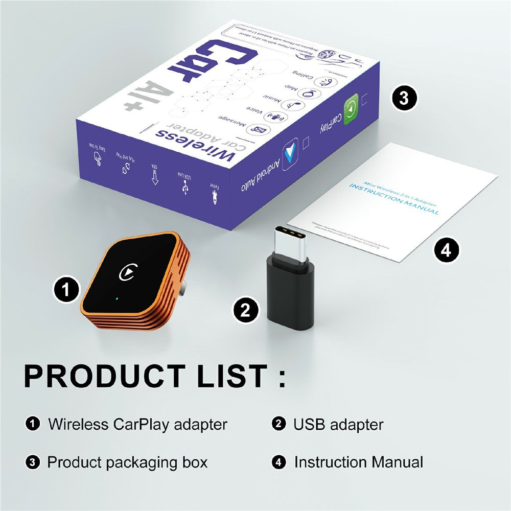 CP030-3: 2-in-1 Wireless CarPlay & Android Auto AI Box für iPhone & Android