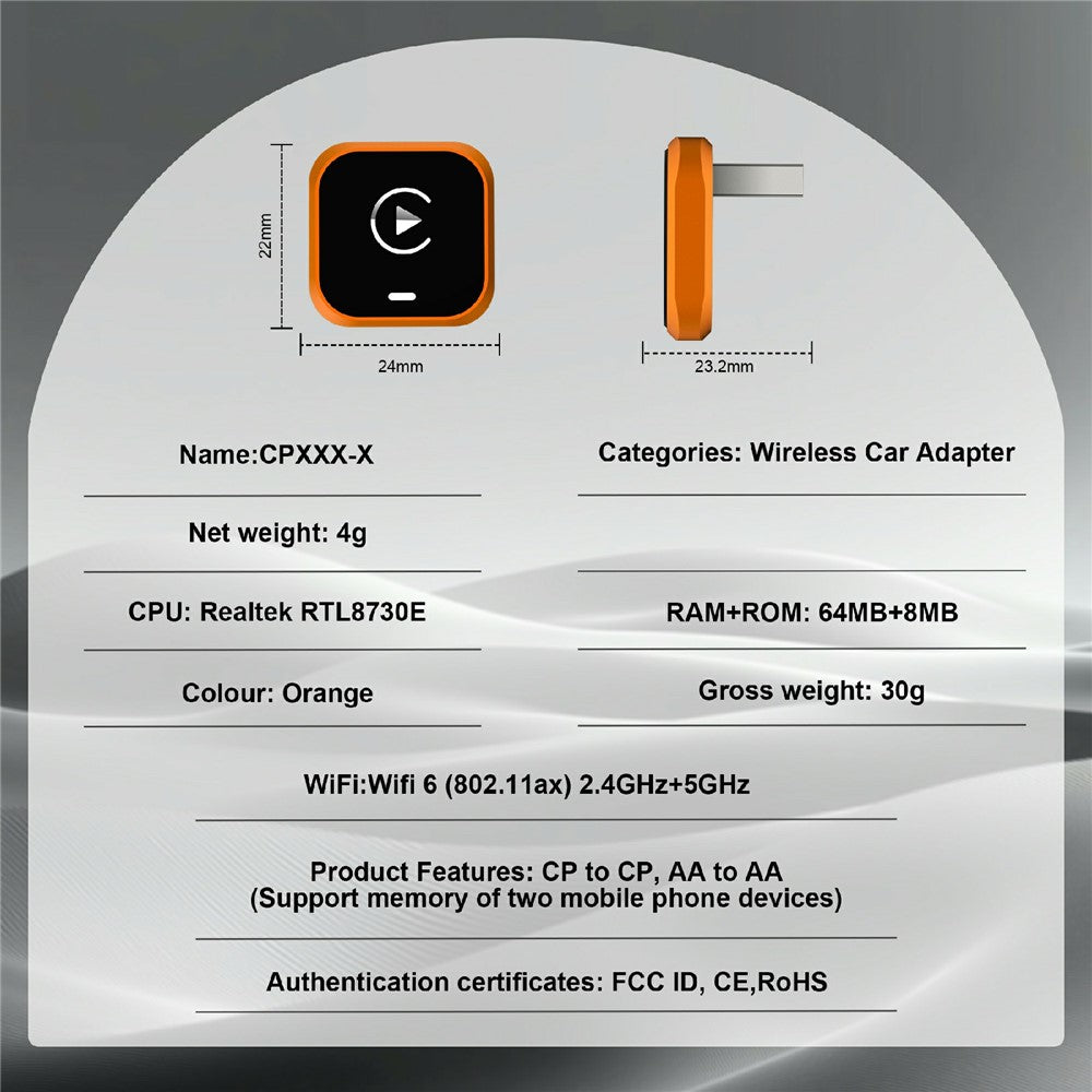 CP030-5 2-in-1 Wireless CarPlay & Android Auto Adapter | WiFi 6 | USB Dongle | AI Box