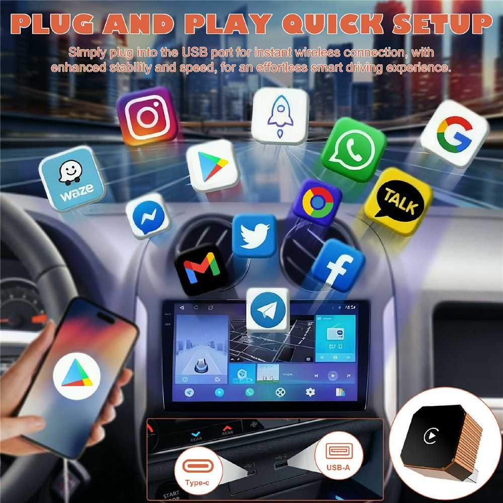 CP031-3 2-in-1 Wireless CarPlay/Android Auto Adapter: Plug & Play AI Box