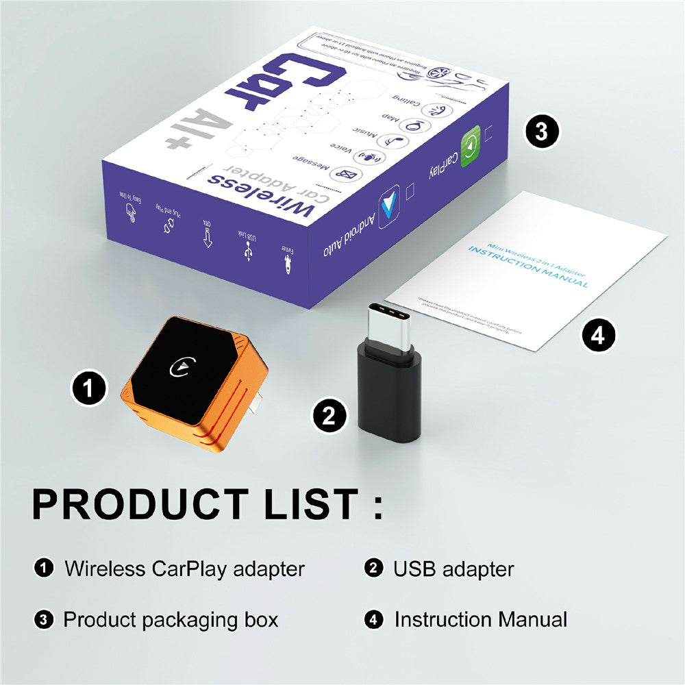 CP031-2 2-in-1 Wireless Adapter: CarPlay & Android Auto (Plug & Play)