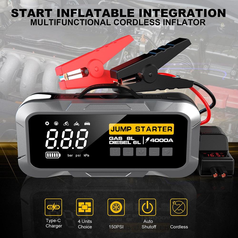 CY97 12000mAh Starthilfe mit Kompressor (150PSI) & LED-Notlicht