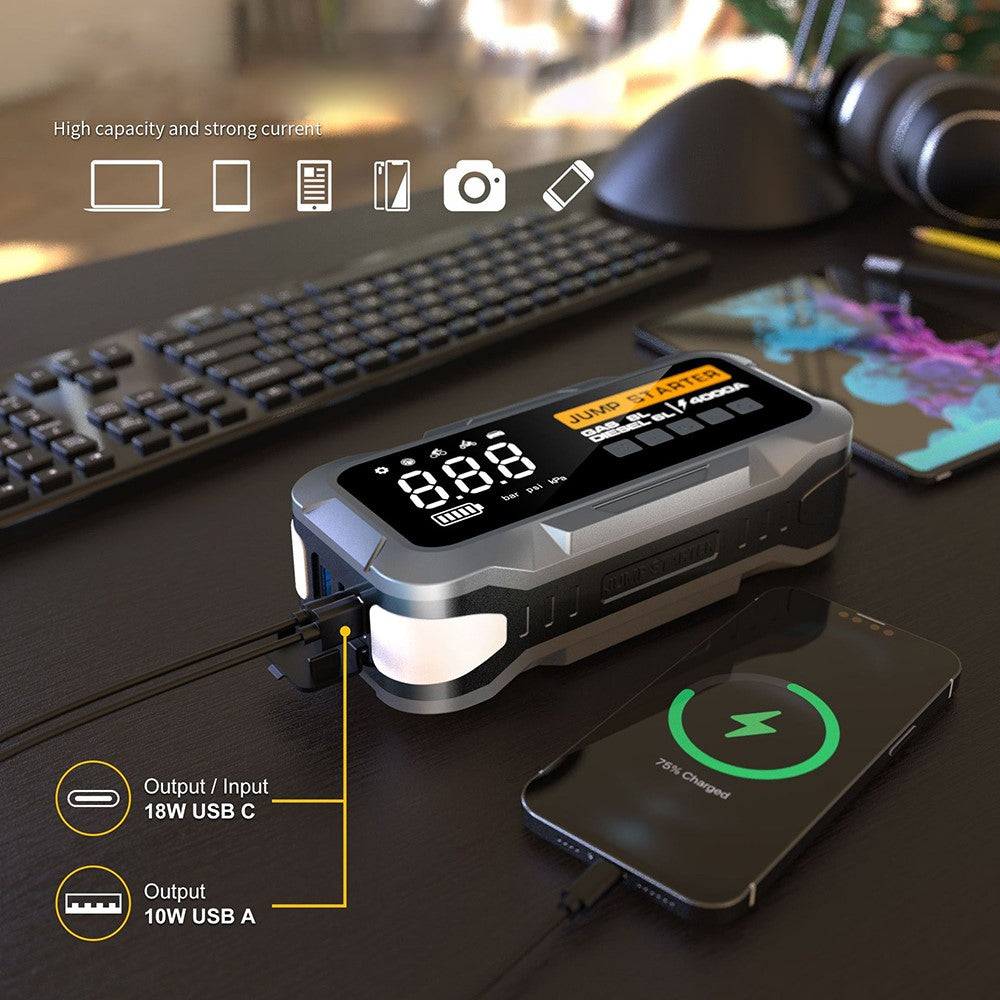 CY97 12000mAh Starthilfe mit Kompressor (150PSI) & LED-Notlicht